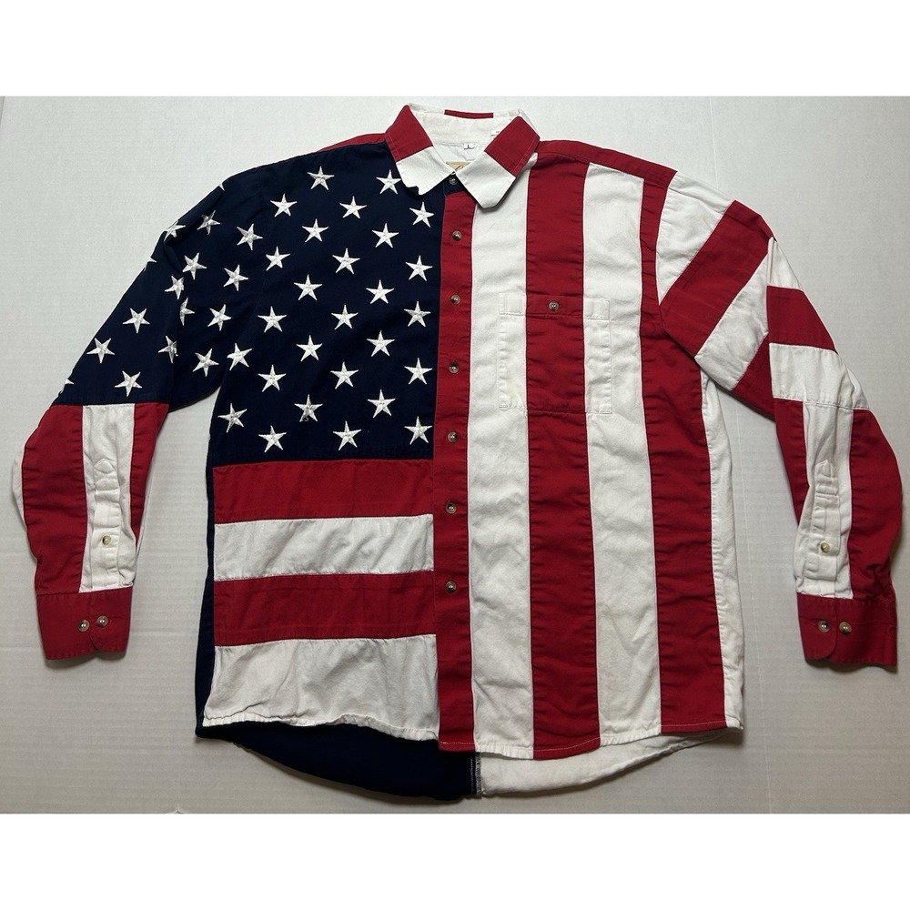 Scully Men's Large American Flag Button-Up Long Sleeve 100% Cotton Western EUC